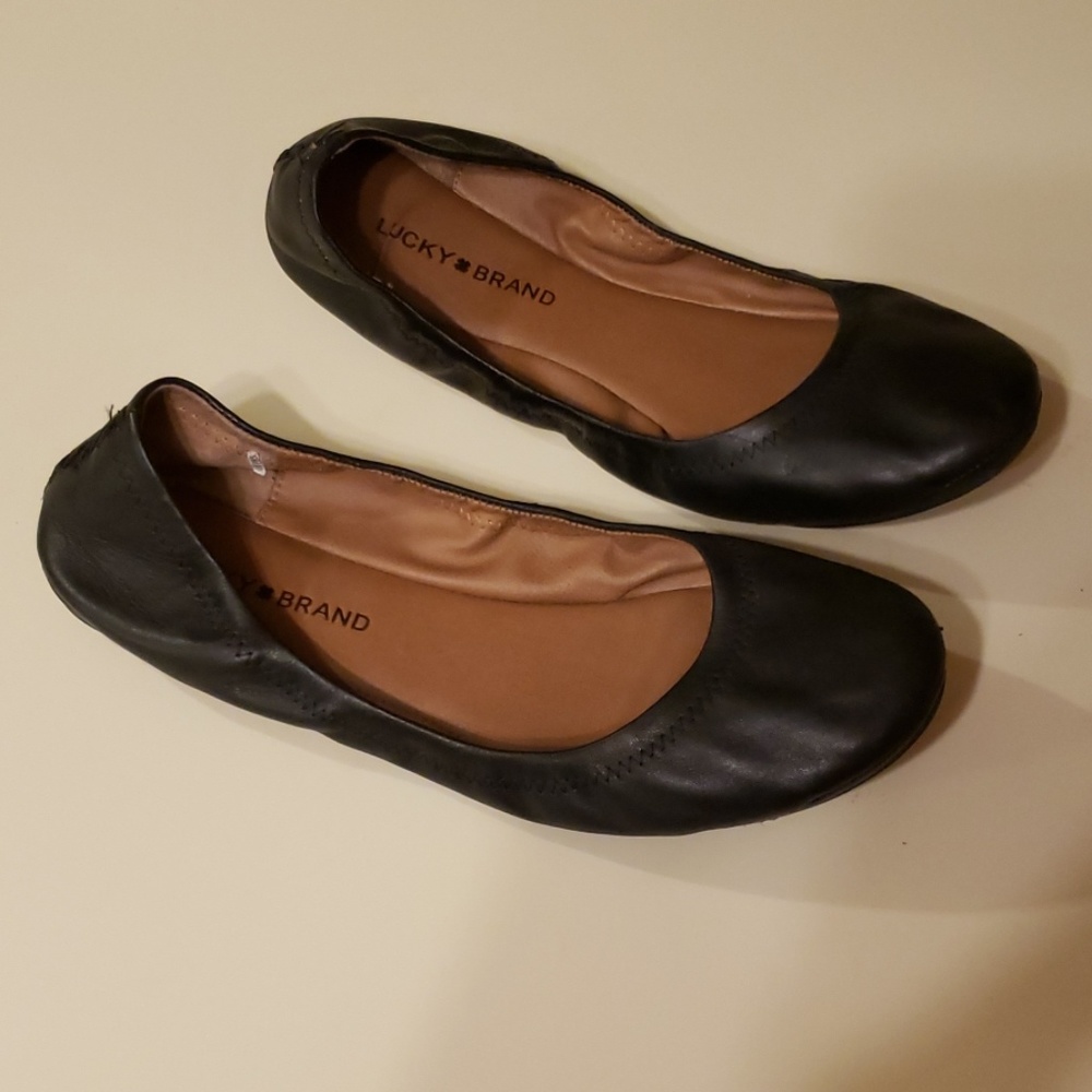 NWOB Lucky Brand Black Leather Flats Size 10